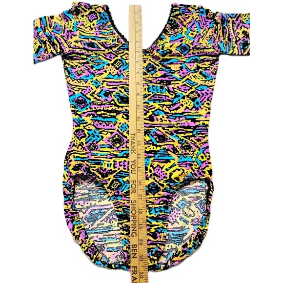 GK Elite VTG 80s Oceanic Memphis Geometric Leotard Long Sleeve Size AM Adult M - Picture 11 of 16